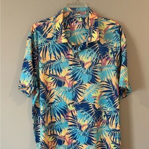 IZOD Golf with Stretch Polo Shirt Mens XL Floral Yellow Blue Beach Cruise